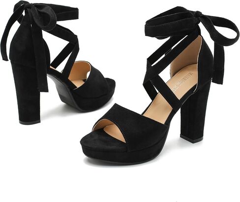MAIERNISI JESSI Women's Strappy Platform Sandals, Chunky High Heel with Lace-Up Ankle Tie, Open Toe, 3.94 Inch in Saudi Arabia
