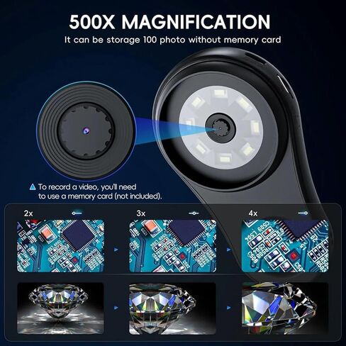 الزجاج المكبر المحمول المحمولة ، مجهر إلكتروني رقمي محمول محمول ، مجهر تكبير ثابت 500x ، للنبات ، الحجر ، لوحات الدوائر (أسود) in Kuwait