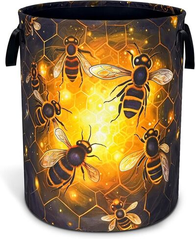 Queen Bee Laundry Basket Oxford Cloth Bee Honeycomb Laundry Hamper With Handle Foldable Portable Clothes Storage Basket 18.9 X 16.5 In Storage Bag For Laundry Room/Bathroom/Bedroom/Dormitories in Kuwait