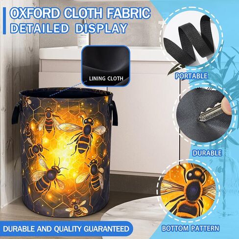 Queen Bee Laundry Basket Oxford Cloth Bee Honeycomb Laundry Hamper With Handle Foldable Portable Clothes Storage Basket 18.9 X 16.5 In Storage Bag For Laundry Room/Bathroom/Bedroom/Dormitories in Kuwait