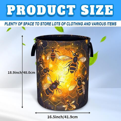 Queen Bee Laundry Basket Oxford Cloth Bee Honeycomb Laundry Hamper With Handle Foldable Portable Clothes Storage Basket 18.9 X 16.5 In Storage Bag For Laundry Room/Bathroom/Bedroom/Dormitories in Kuwait
