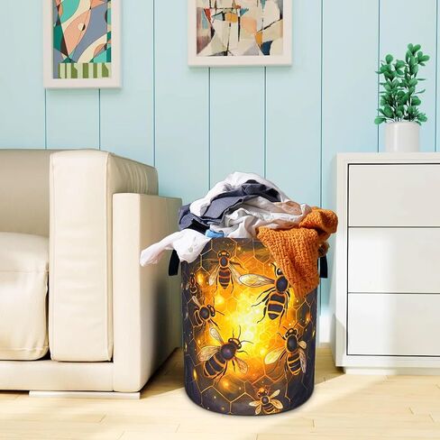 Queen Bee Laundry Basket Oxford Cloth Bee Honeycomb Laundry Hamper With Handle Foldable Portable Clothes Storage Basket 18.9 X 16.5 In Storage Bag For Laundry Room/Bathroom/Bedroom/Dormitories in Kuwait