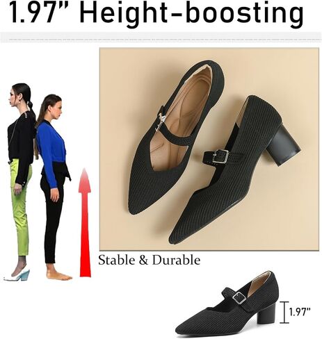 Women's Knit Chunky Heel Pumps with Adjust Buckle Strap Fashion Comfortable Pointed Toe Block Heels Mary Janes Pumps for Party Office Work Dress Shoes in Saudi Arabia