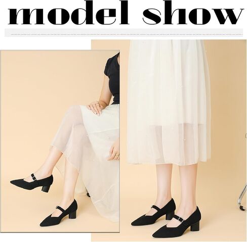 Women's Knit Chunky Heel Pumps with Adjust Buckle Strap Fashion Comfortable Pointed Toe Block Heels Mary Janes Pumps for Party Office Work Dress Shoes in Saudi Arabia