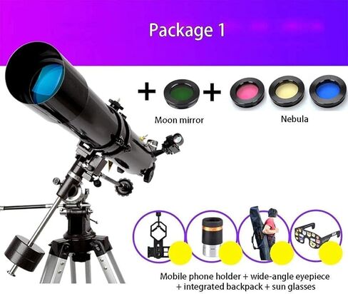 Telescope with 90deg Erect Prism Telescope for Beginners Portable 80mm Caliber 900mm Focal Length Refractor Telescope with Tripod A (Package 5) in Saudi Arabia