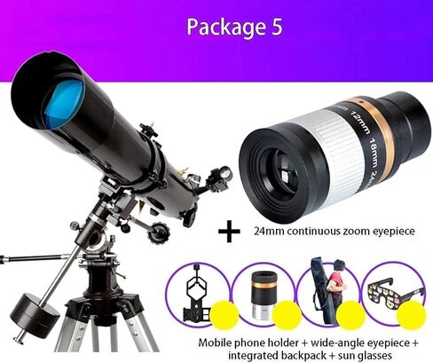 Telescope with 90deg Erect Prism Telescope for Beginners Portable 80mm Caliber 900mm Focal Length Refractor Telescope with Tripod A (Package 5) in Saudi Arabia