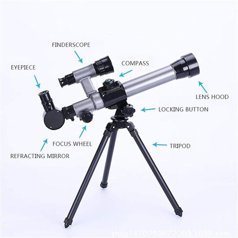 Telescope for Kids Astronomy Beginners Adults Astronomical Refracter Stargazing Telescope with Sturdy Tripod 3 Eyepieces and Finder Scope (Gray) in Saudi Arabia
