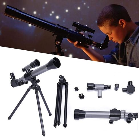Telescope for Kids Astronomy Beginners Adults Astronomical Refracter Stargazing Telescope with Sturdy Tripod 3 Eyepieces and Finder Scope (Gray) in Saudi Arabia