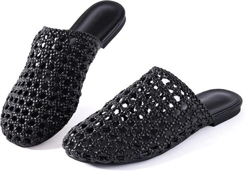 mtzyoa نساء الصنادل المسطحة شبكة متماسكة جوفاء الصيف الصيف التنفس التنفس وسادة غير قابلة للانزلاق في العطل in Kuwait