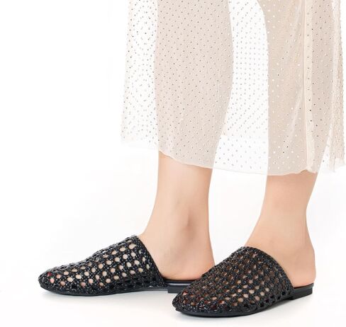 mtzyoa نساء الصنادل المسطحة شبكة متماسكة جوفاء الصيف الصيف التنفس التنفس وسادة غير قابلة للانزلاق في العطل in Kuwait