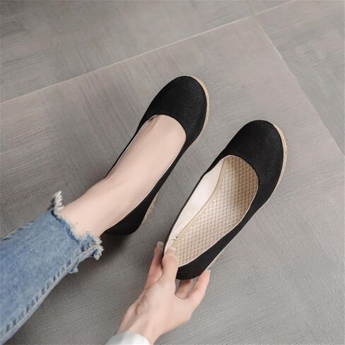 Women's Closed Toe Espadrilles Wedge Sandals Round Slip On Comfy Platform Pumps Shoes Solid Color Pointed Comfortable Canvas Wide Width Sandal Shoes Dressy Casual Summer Espadrille Wedges in Saudi Arabia