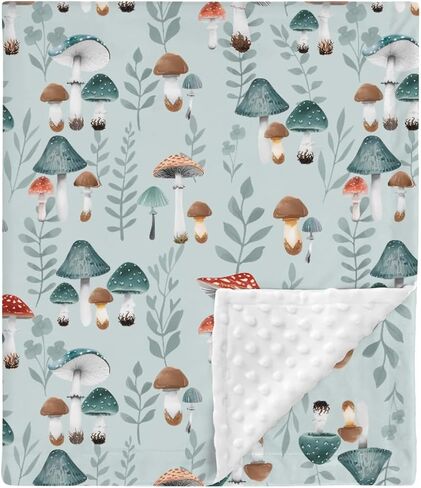HawSkgFub Boho Mushroom Forest Mink Baby Blankets Dotted Backing Boy Girl Shower Gift, Blue Magic Plant Double Layer Nursery Receiving Swaddle, Soft Newborn Infant Toddler Bed Crib Bedding 30 x 40 in Saudi Arabia
