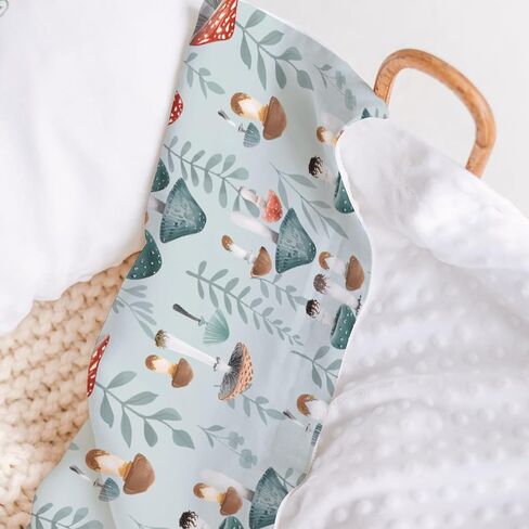 HawSkgFub Boho Mushroom Forest Mink Baby Blankets Dotted Backing Boy Girl Shower Gift, Blue Magic Plant Double Layer Nursery Receiving Swaddle, Soft Newborn Infant Toddler Bed Crib Bedding 30 x 40 in Saudi Arabia