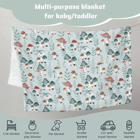 HawSkgFub Boho Mushroom Forest Mink Baby Blankets Dotted Backing Boy Girl Shower Gift, Blue Magic Plant Double Layer Nursery Receiving Swaddle, Soft Newborn Infant Toddler Bed Crib Bedding 30 x 40 in Saudi Arabia