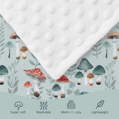 HawSkgFub Boho Mushroom Forest Mink Baby Blankets Dotted Backing Boy Girl Shower Gift, Blue Magic Plant Double Layer Nursery Receiving Swaddle, Soft Newborn Infant Toddler Bed Crib Bedding 30 x 40 in Saudi Arabia