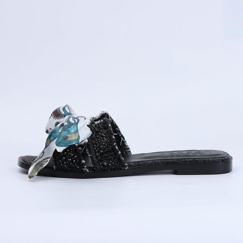 Xobzjh سهرة فستان الأحذية Rhinestone H-Brand Sandals Black Flat Form للنساء 2025 ، المصمم بلورات الفاخرة Slides Slidals لحفلات حفلات الزفاف الأحذية in Kuwait