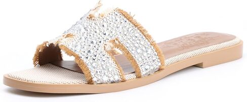 Xobzjh سهرة فستان الأحذية Rhinestone H-Brand Sandals Black Flat Form للنساء 2025 ، المصمم بلورات الفاخرة Slides Slidals لحفلات حفلات الزفاف الأحذية in Kuwait