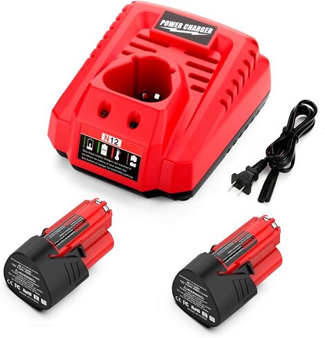 2 Pack 3500mAh Replacement Lithium 12V Milwaukee M12 Battery + M12 Charger for Milwaukee M12 Battery Charger in Saudi Arabia