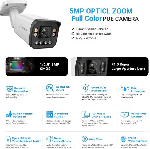 VIKYLIN 4K 8MP PoE IP Bullet Camera Outdoor, Smart Dual Light with AI Color Night Vision, 2-Way Audio,SD Slot(512GB),AI Human/Vehicle Detection, 2.8mm Lens,120dB WDR, IP67 B82 in Saudi Arabia