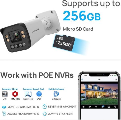 VIKYLIN 4K 8MP PoE IP Bullet Camera Outdoor, Smart Dual Light with AI Color Night Vision, 2-Way Audio,SD Slot(512GB),AI Human/Vehicle Detection, 2.8mm Lens,120dB WDR, IP67 B82 in Saudi Arabia