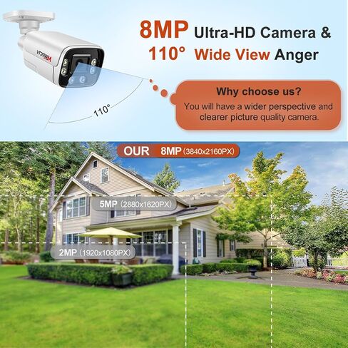 8MP POE Security Camera 4K Poe IP Bullet Camera 2.8mm110 ° العدسة الزاوية العريضة ، AI الكشف عن الإنسان/المركبات ، الحديث 2 ، رؤية ليلية ملونة ، بطاقة microsd حتى 512 جيجابايت ، حالة معدنية كاملة ، 24/7 التسجيل (أسود) in Kuwait