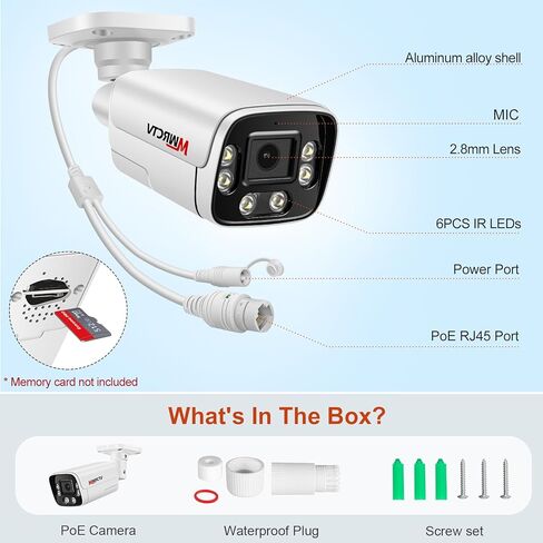 8MP POE Security Camera 4K Poe IP Bullet Camera 2.8mm110 ° العدسة الزاوية العريضة ، AI الكشف عن الإنسان/المركبات ، الحديث 2 ، رؤية ليلية ملونة ، بطاقة microsd حتى 512 جيجابايت ، حالة معدنية كاملة ، 24/7 التسجيل (أسود) in Kuwait