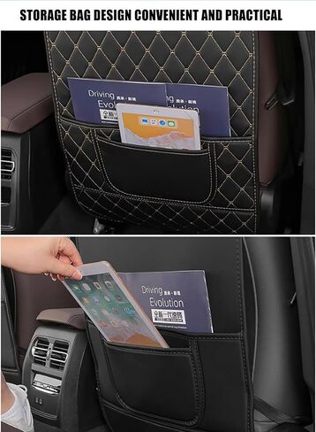 2 Pcs Car Seat Kick Mats Back Seat Protector for Hyundai Santa Cruz IONIQ 5 6 Kona Electric, Car Leather Kick Mats, Car Seat Back Protection Pad Anti-Kick Scratch Resistant,A Short-Black2 in Kuwait