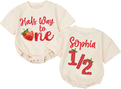 Personalized Half Birthday Outfit Baby Girl Bee, 1/2 Birthday Girl Bubble Romper, Half Way To One Girl in Saudi Arabia