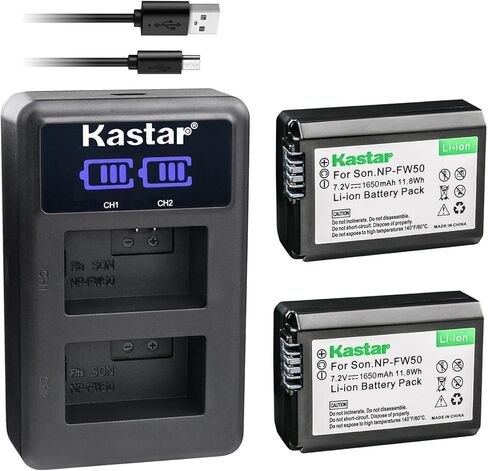 Kastar NP-FW50 LED2 USB Battery Charger Compatible with Sony Cyber-Shot DSC-RX10 III, Cyber-Shot DSC-RX10M3, Cyber-Shot DSC-RX10 IV, Cyber-Shot DSC-RX10M4, ILCE-3000 Camera in Kuwait