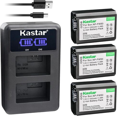 Kastar NP-FW50 LED2 USB Battery Charger Compatible with Sony Cyber-Shot DSC-RX10 III, Cyber-Shot DSC-RX10M3, Cyber-Shot DSC-RX10 IV, Cyber-Shot DSC-RX10M4, ILCE-3000 Camera in Kuwait