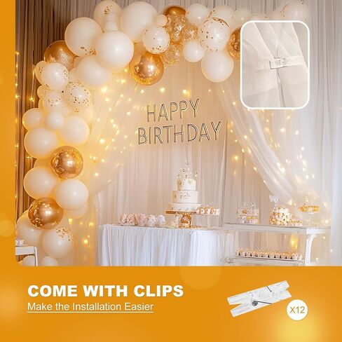 White Tulle Backdrop with Fairy Lights for Parites Wrinkle-Free Sheer Curtain Drapes Photo Back Drop for Wedding Baby Shower Bridal Shower Birthday Dance Home Décor- 10ft×8ft, White in Saudi Arabia