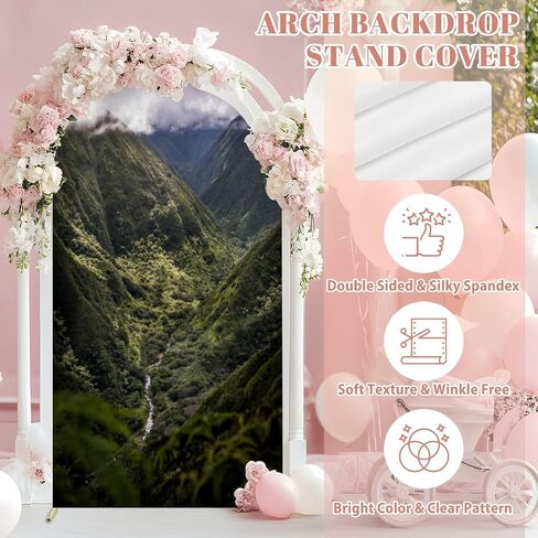 7.2FT Wedding Arch Backdrop Cover Views Waihee Ridge Trail Spandex Fitted Round Top Arch Stand Covers for Birthday Party Baby Shower Banquet Decoration in Saudi Arabia