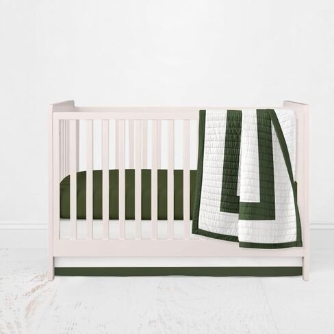 3 Piece Classic Crib Bedding Set in Organic Cotton - Handmade in The USA - American Made Decor Crib Quilt Crib Sheet and Crib Skirt Set for Baby Boys Girls or Gender Neutral Olive Green Crib Set in Saudi Arabia