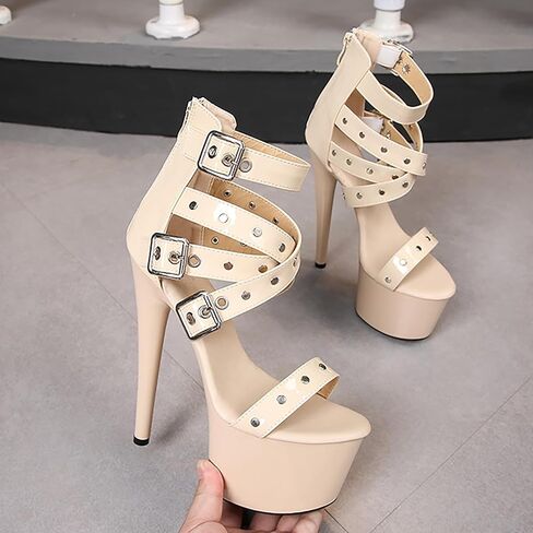 Women's Rivet Platform Chunky High Heel Gothic Sandals Fashion Ankle Strap Buckle Round Open Toe Lug Sole High Block Heel Sexy Punk Y2k Sandals for Party Prom Dress in Saudi Arabia