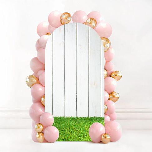 7.2FT Wedding Arch Backdrop Cover Green Grass White Picket Fence Spandex Fitted Round Top Arch Stand Covers for Birthday Party Baby Shower Banquet Decoration in Saudi Arabia