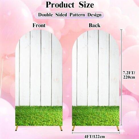 7.2FT Wedding Arch Backdrop Cover Green Grass White Picket Fence Spandex Fitted Round Top Arch Stand Covers for Birthday Party Baby Shower Banquet Decoration in Saudi Arabia