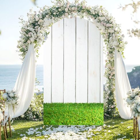 7.2FT Wedding Arch Backdrop Cover Green Grass White Picket Fence Spandex Fitted Round Top Arch Stand Covers for Birthday Party Baby Shower Banquet Decoration in Saudi Arabia