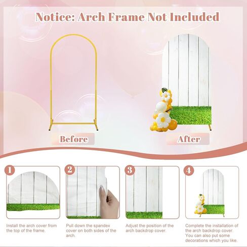 7.2FT Wedding Arch Backdrop Cover Green Grass White Picket Fence Spandex Fitted Round Top Arch Stand Covers for Birthday Party Baby Shower Banquet Decoration in Saudi Arabia