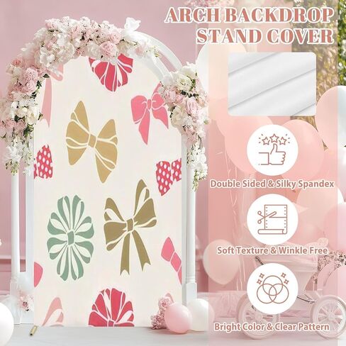 7.2FT Wedding Arch Backdrop Cover Seamless Decorative Bows Spandex Fitted Round Top Arch Stand Covers for Birthday Party Baby Shower Banquet Decoration in Saudi Arabia