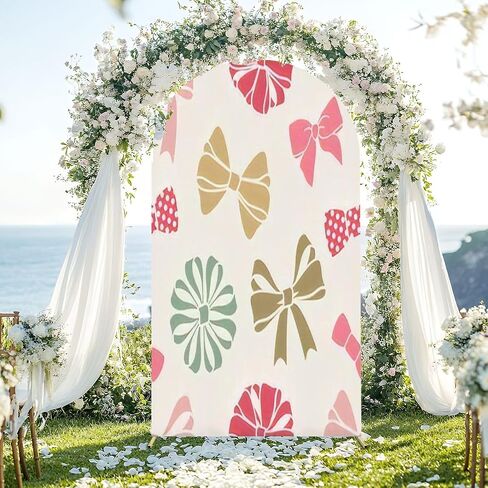 7.2FT Wedding Arch Backdrop Cover Seamless Decorative Bows Spandex Fitted Round Top Arch Stand Covers for Birthday Party Baby Shower Banquet Decoration in Saudi Arabia