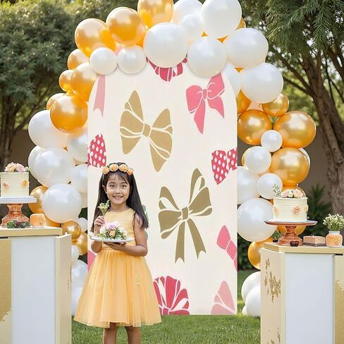 7.2FT Wedding Arch Backdrop Cover Seamless Decorative Bows Spandex Fitted Round Top Arch Stand Covers for Birthday Party Baby Shower Banquet Decoration in Saudi Arabia