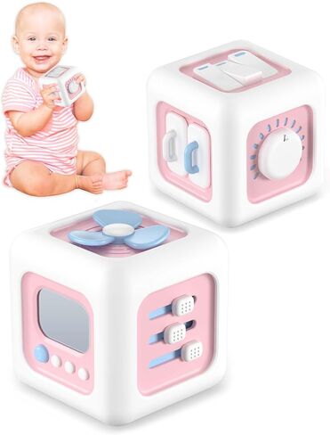 6 in 1 Busy Cube Montessori Toys for 1 Year Old Girl, Baby Sensory Toys for Ages 1-3, Toddler Learning Activities Travel Toy Birthday Gift for 1 2 3 Year Old Girl -Pink in Saudi Arabia