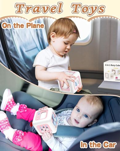 6 in 1 Busy Cube Montessori Toys for 1 Year Old Girl, Baby Sensory Toys for Ages 1-3, Toddler Learning Activities Travel Toy Birthday Gift for 1 2 3 Year Old Girl -Pink in Saudi Arabia