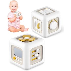 6 in 1 Busy Cube Montessori Toys for 1 Year Old Girl, Baby Sensory Toys for Ages 1-3, Toddler Learning Activities Travel Toy Birthday Gift for 1 2 3 Year Old Girl -Pink
