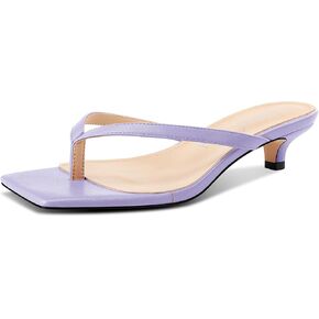 NobleOnly Women's Flip Flop Heels Thong Sandals Heeled Mules for Women Square Open Toe Low Kitten Heels Dress Casual 1.4 Inches Sandals