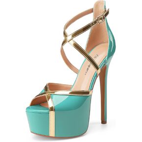 Oh Mispares Stiletto High Heel Sandals Platform Peep Toe Gold Crisscross Strappy Buckle Comfy 6 inch Heeled Spring Summer Sandals for Women Dressy