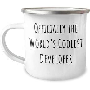 Developer Gifts from Friends, Officially The World's Coolest Developer, Christmas Unique Camping Mugs for Men, Women, Coworkers, Family - Funny Quote