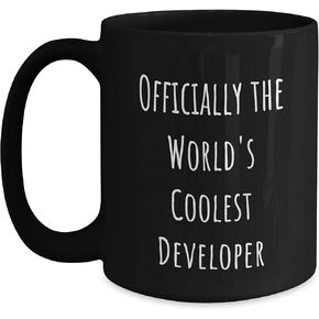 Developer Gifts: Funny 'Officially The World's Coolest Developer' Black Coffee Mug, 11oz or 15oz Capacity, Microwave and Dishwasher Safe, Perfect for Christmas