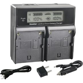 Kastar AC LCD Dual Fast Charger Compatible with Sony HD422, PHU-60K, PXW-FS5, PXW-FS5K, PXW-FS5M2, PXW-FS7, PXW-FS7K, PXW-FS7M2, PXW-FS7M2K, PXW-FX6, ILME-FX6, PXW-FX9 XDCAM, PXW-FX9K Camera