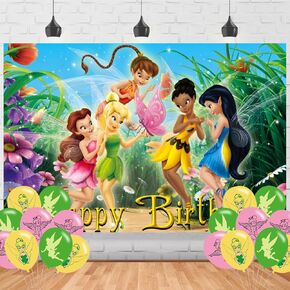 Tinker Bell Fairy Princess Backdrop 5x3 Vinyl Fairy Princess Birthday Party Supplies Photography Background Picture Photoshoot Cake Table Decor Banner Shoot Drapes Poster
